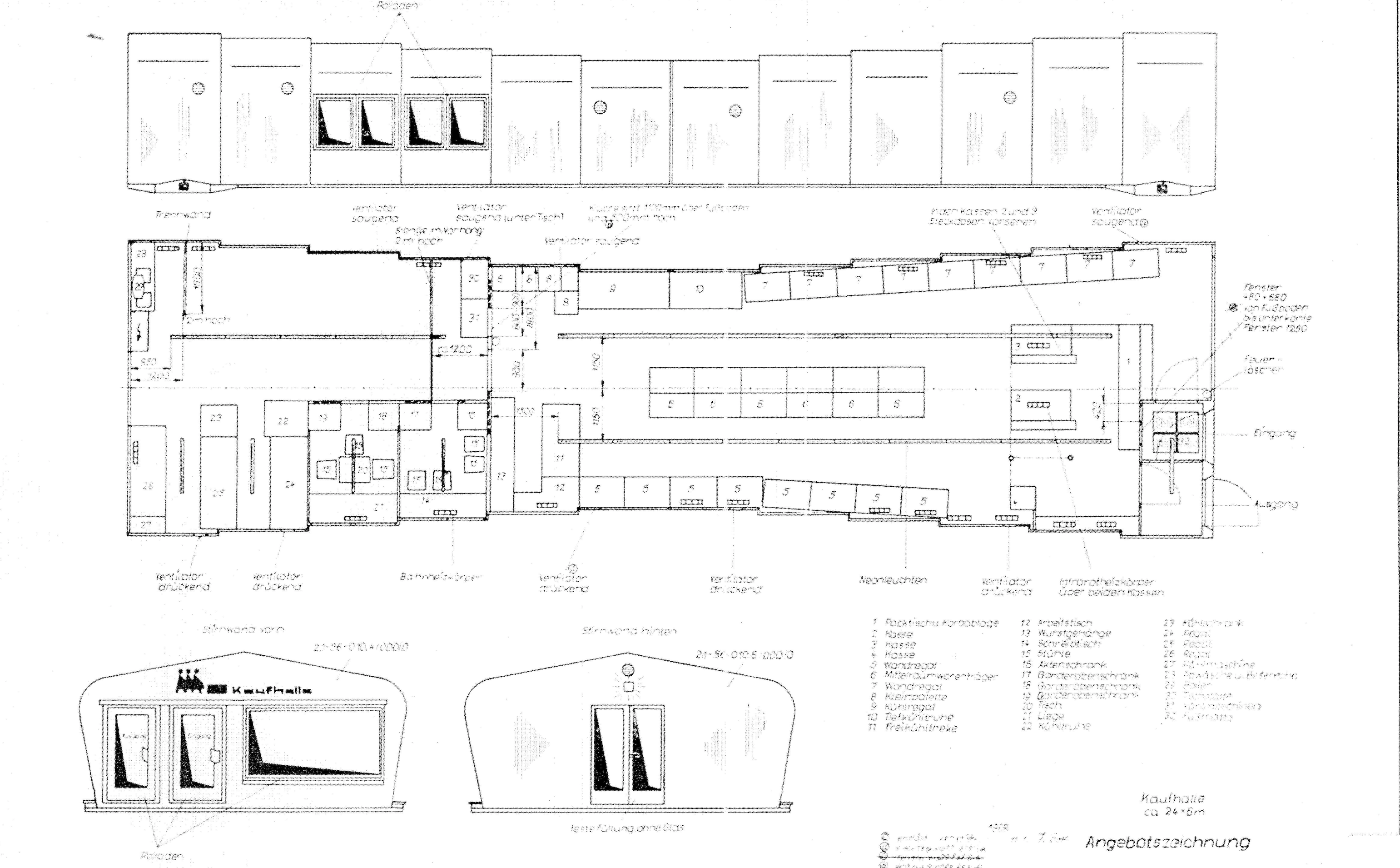 Silverfish Project architectural drawing - floor plan and elevations